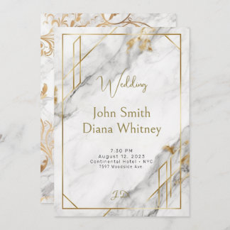 Luxurious Gold & White Marble Wedding Invitation