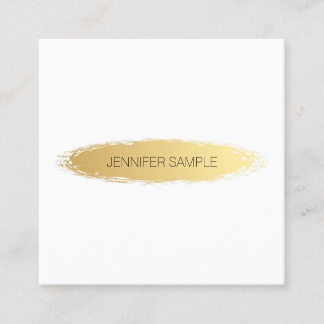 Luxurious Gold White Modern Elegant Simple Plain Square Business Card (Front)