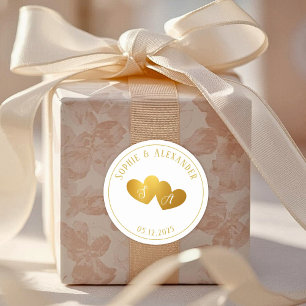Luxurious Gold White Monogram Wedding Favor Gift Classic Round Sticker