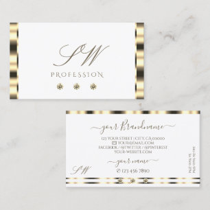 Luxurious Gold White Sparkling Diamonds Initials Business Card