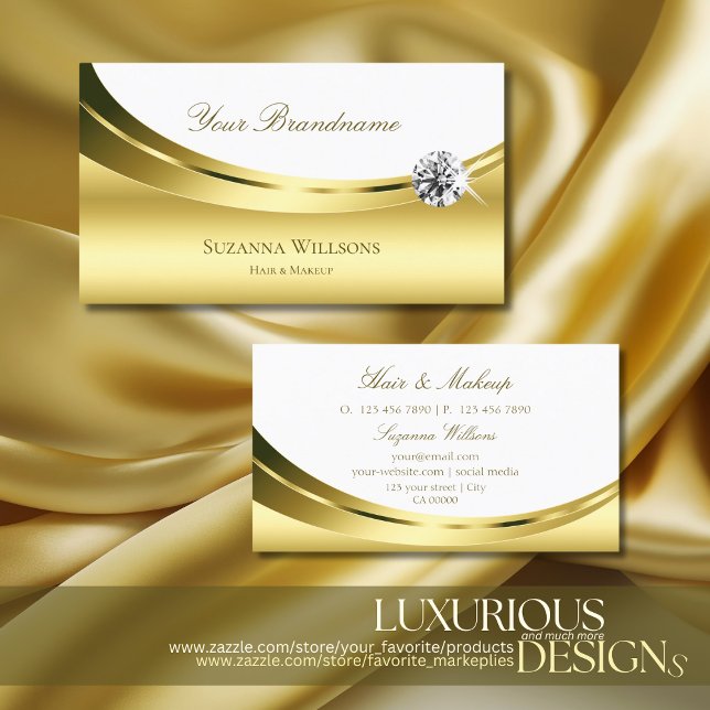 Luxurious Gold White with Sparkling Diamond Modern Business Card (Creator Uploaded)