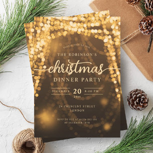 Luxurious Gold Winter Lights Christmas Party Invitation