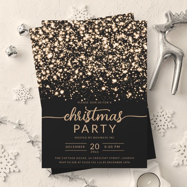 Luxurious Gold Winter Shiny Stars Company Xmas  Invitation (Luxurious Gold Winter Shiny Stars Company Xmas Invitation)