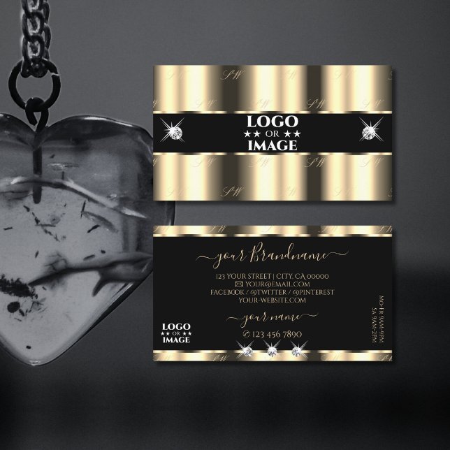 Luxurious Golden Black Sparkle Jewels with Logo Business Card (Creator Uploaded)