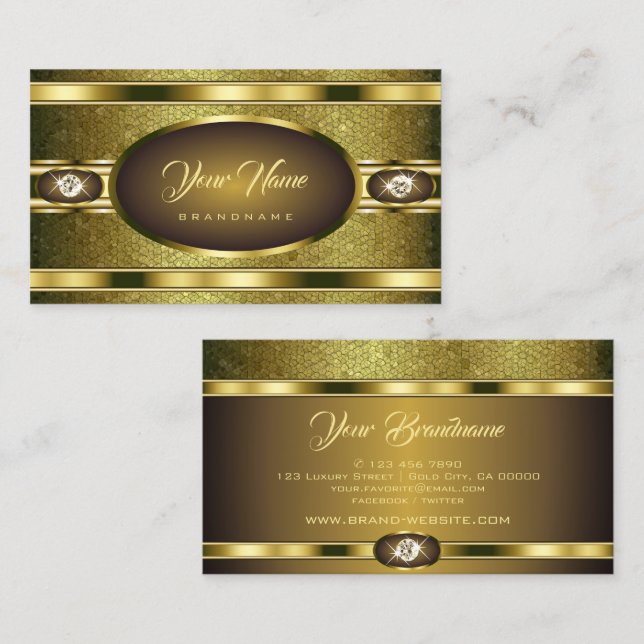 Luxurious Golden Coloured Patterns Faux Rhinestone Business Card (Front/Back)