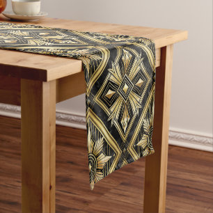 Luxurious Golden Geometric 1920's Dimond Art Deco Short Table Runner
