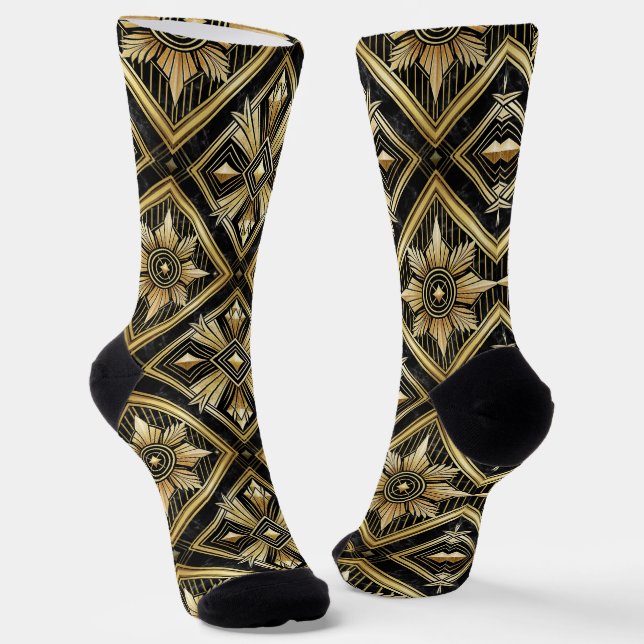 Luxurious Golden Geometric 1920's Dimond Art Deco  Socks (Angled)