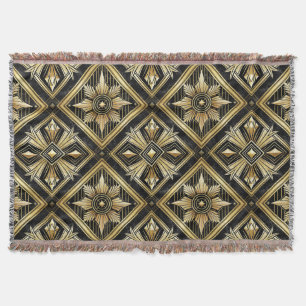 Luxurious Golden Geometric 1920's Dimond Art Deco Throw Blanket