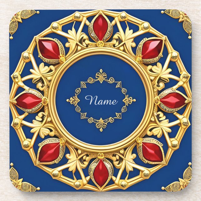 Luxurious Golden Heart Frame Coaster (Front)