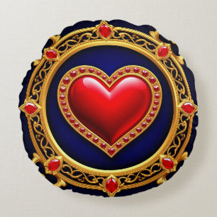 Luxurious Golden Heart Frame Round Cushion