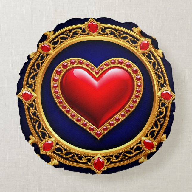 Luxurious Golden Heart Frame Round Cushion (Front)