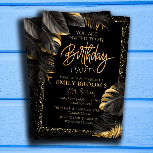 Luxurious Golden Leaves 30th Birthday Party Invitation (Creator Uploaded)