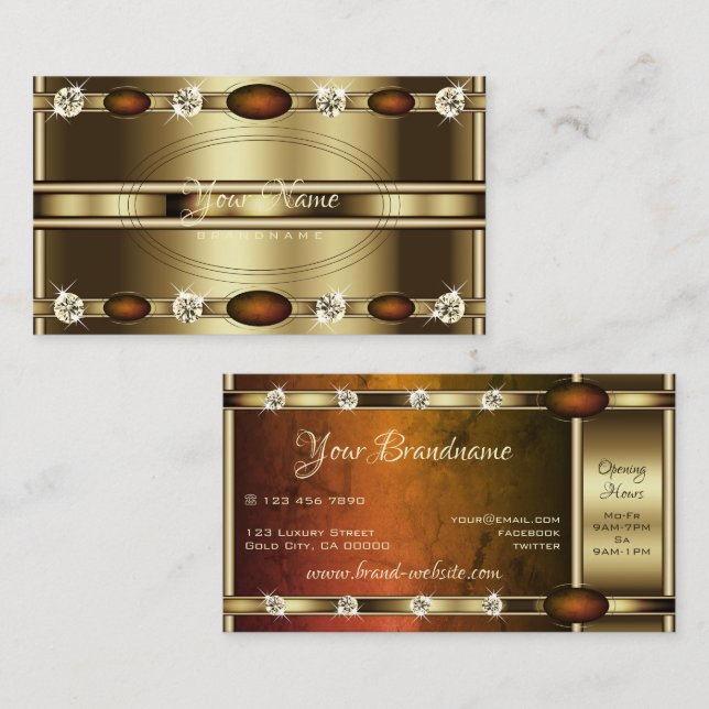Luxurious Golden Orange Marble Faux Rhinestones Business Card (Front/Back)