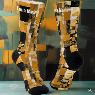 Luxurious Golden Patchwork customisable art  Socks