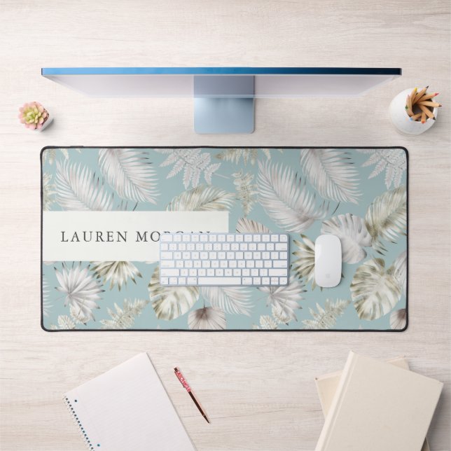 Luxurious Golden Tropic Greenery Monogram Desk Mat (Office 1)