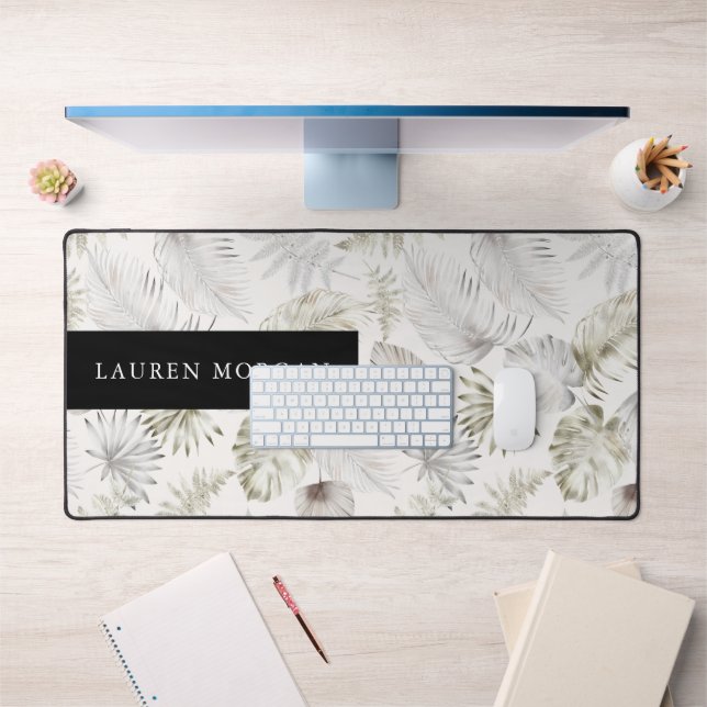 luxurious golden tropic greenery monogram desk mat (Office 1)
