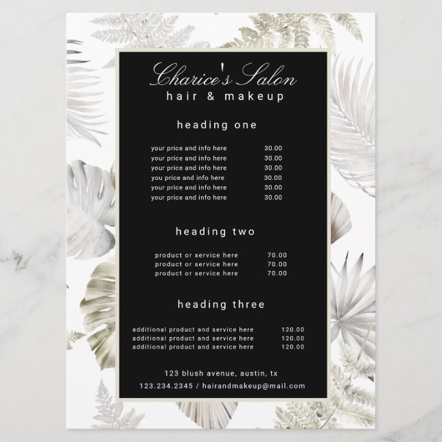 luxurious golden tropical price card (Front)