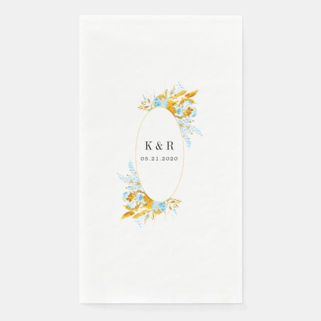 luxurious golden turquoise monogram wedding paper  napkin (Front)