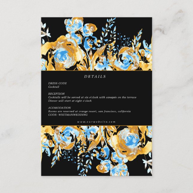 luxurious golden turquoise reception details card (Front)