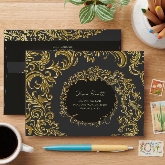 Luxurious Golden Wedding Anniversary Envelope (Desk)