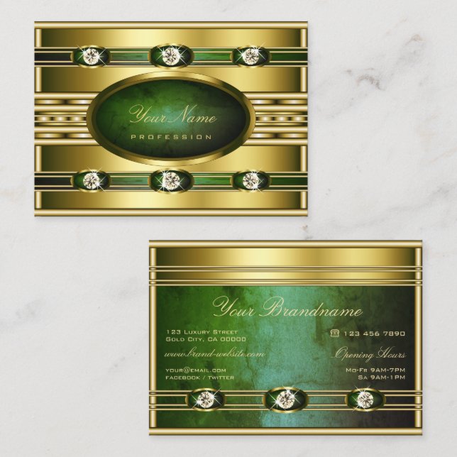 Luxurious Golden with Dark Green Marble Pattern Business Card (Front/Back)