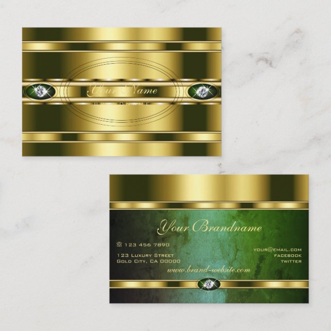 Luxurious Golden with Dark Green Marble Patterns Business Card (Front/Back)