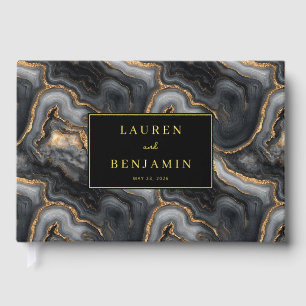 Luxurious Gray Marbled Gold Guest Book