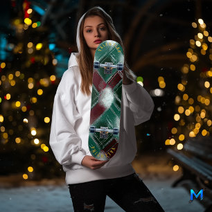 Luxurious Green and Burgundy Plaid Skateboard