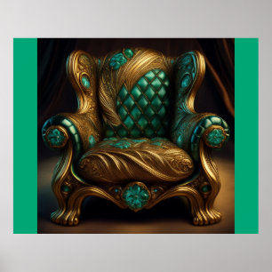 Luxurious Green And Gold Armchair Poster