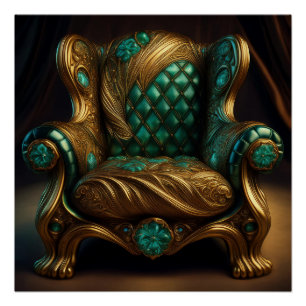 Luxurious Green And Gold Armchair Poster