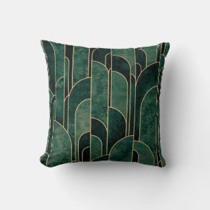 Luxurious Green and Gold Art Deco Pattern Cushion