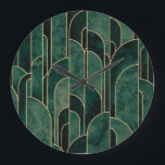 Luxurious Green and Gold Art Deco Pattern Large Clock<br><div class="desc">Luxurious Green and Gold Art Deco Pattern</div>