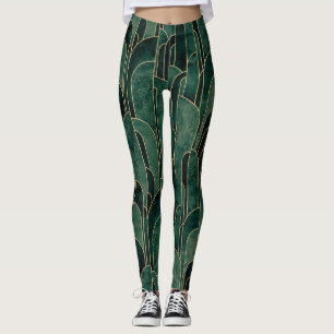 Luxurious Green and Gold Art Deco Pattern Leggings