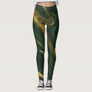 Luxurious Green Onyx: Golden Marble. Leggings