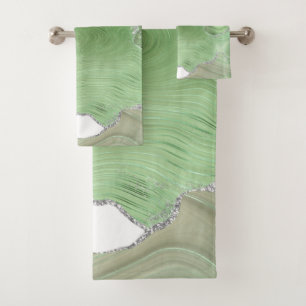 LUXURIOUS GREEN WHITE MARBLE BATHROOM TOWEL SET