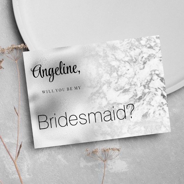Luxurious grey white silver marble Bridesmaid  Invitation (Luxurious gray white silver marble Bridesmaid)