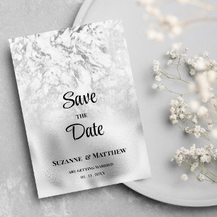 Luxurious grey white silver marble Save the Date Invitation