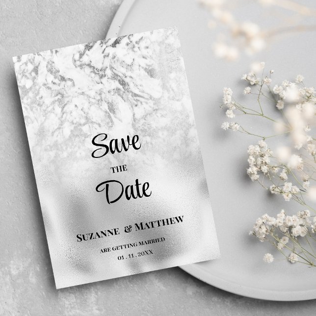 Luxurious grey white silver marble Save the Date Invitation (Luxurious gray white silver marble Save the Date)