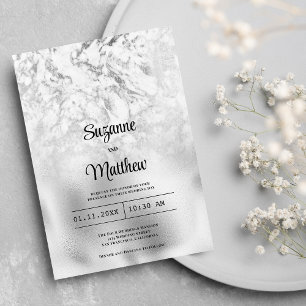 Luxurious grey white silver marble wedding invitation