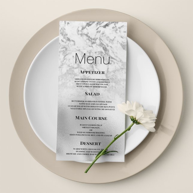 Luxurious grey white silver marble Wedding Menu (Luxurious gray white silver marble Wedding Menu)