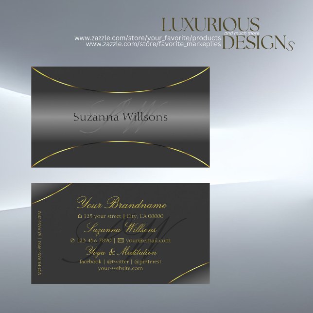 Luxurious Grey with Chic Gold Border and Monogram Business Card (Creator Uploaded)