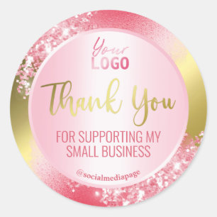 Luxurious Ink And Glitter On Gold Thank You Logo Classic Round Sticker