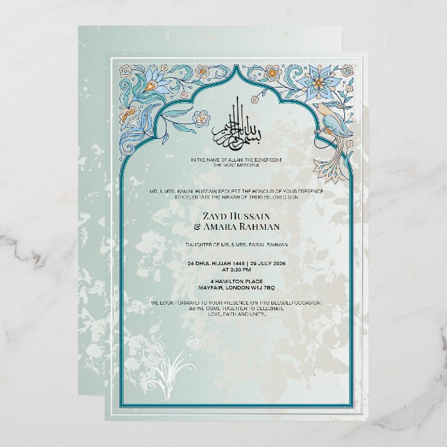 Luxurious Islamic Wedding Foil Invitation (Front/Back)