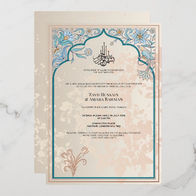 Luxurious Islamic Wedding Foil Invitation (Front/Back)