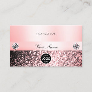 Luxurious Jewels Pink Glitter and Logo Pastel Pink Business Card