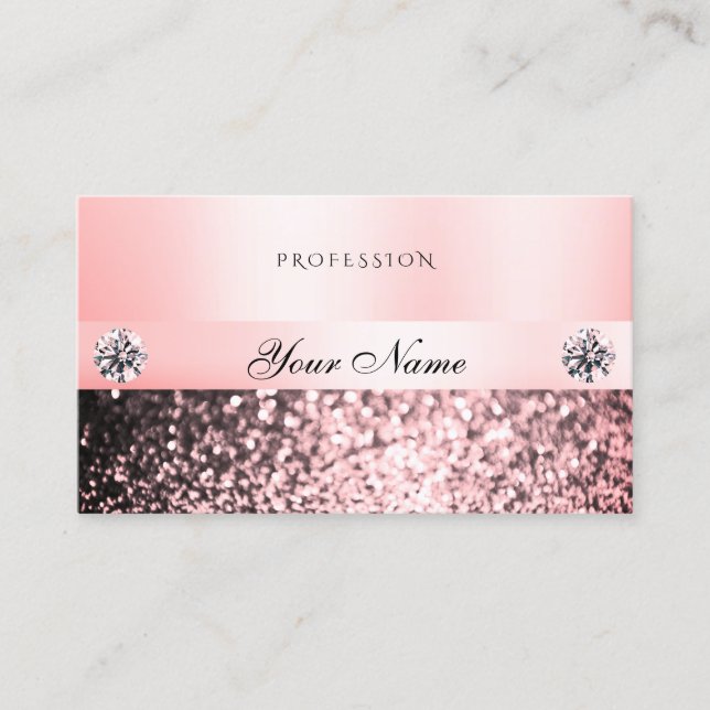 Luxurious Jewels Pink Glitter Diamonds Pastel Pink Business Card (Front)