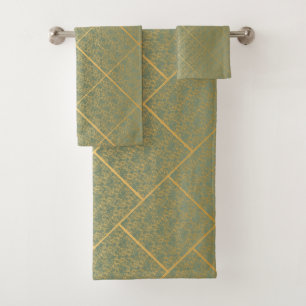 LUXURIOUS LACE GREEN GOLD HAMPTON TOWEL SET
