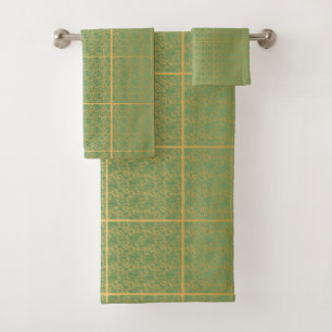 LUXURIOUS LACE PRINT SAGE GOLD HAMPTON TOWEL SET
