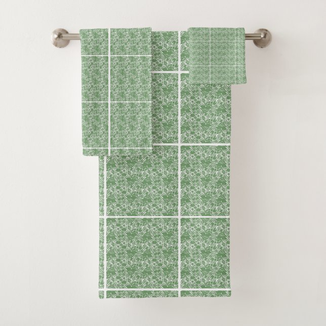 LUXURIOUS LACE PRINT SAGE WHITE HAMPTON TOWEL SET (Insitu)