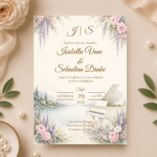 Luxurious Lakeside Piano Romance Wedding Invitation